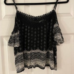 Forever 21 Black Off the Shoulder Paisley Ruffle Top - Small